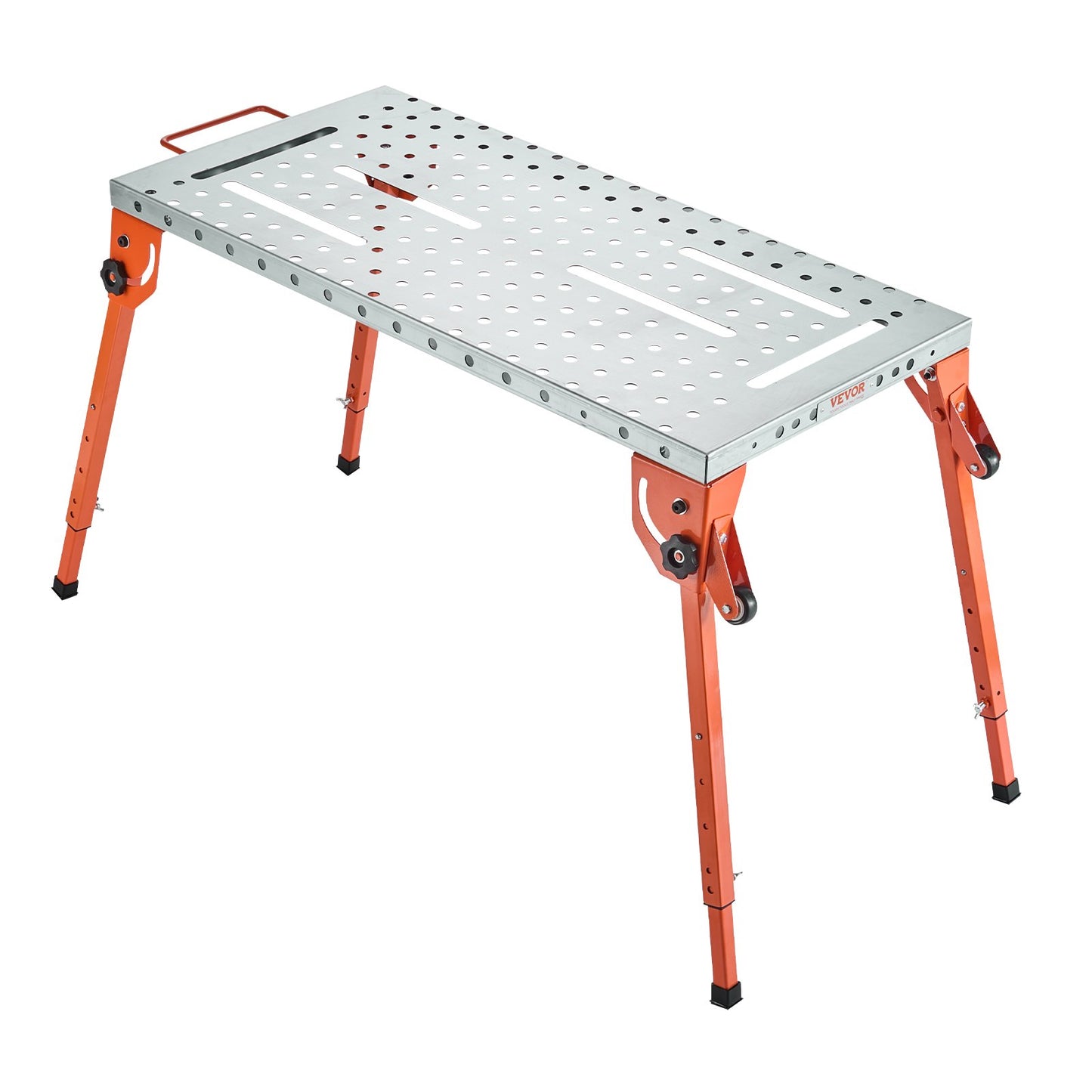 Foldable Welding Table 44" x 21", 500LBS Capacity Welding Workbench with 4-Level Adjustable Height, Carbon Steel Work Bench with 6 Tool Slots & 0.63" Fixture Holes for Welding Assembly Repair