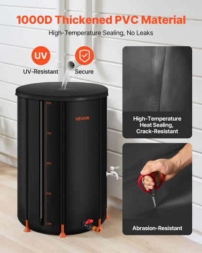 Collapsible Rain Barrel, 380 L Portable Rain Water Collection Barrel, 1000D PVC Rainwater Collection System, Garden Water Catcher Tank Storage Container with Spigot & Overflow Kit, Black