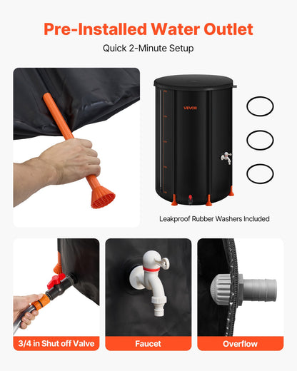 Collapsible Rain Barrel, 380 L Portable Rain Water Collection Barrel, 1000D PVC Rainwater Collection System, Garden Water Catcher Tank Storage Container with Spigot & Overflow Kit, Black