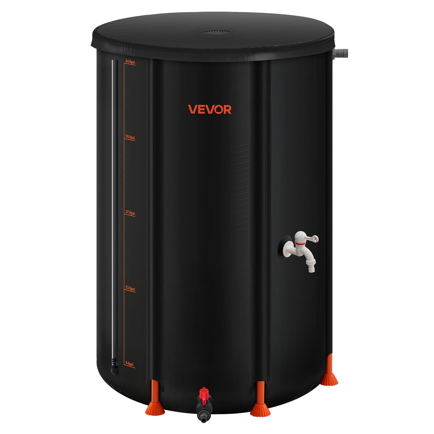 Collapsible Rain Barrel, 250 L Portable Rain Water Collection Barrel, 500D PVC Rainwater Collection System, Garden Water Catcher Tank Storage Container with Spigot & Overflow Kit, Black