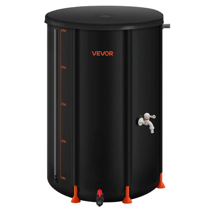 Collapsible Rain Barrel, 250 L Portable Rain Water Collection Barrel, 500D PVC Rainwater Collection System, Garden Water Catcher Tank Storage Container with Spigot & Overflow Kit, Black