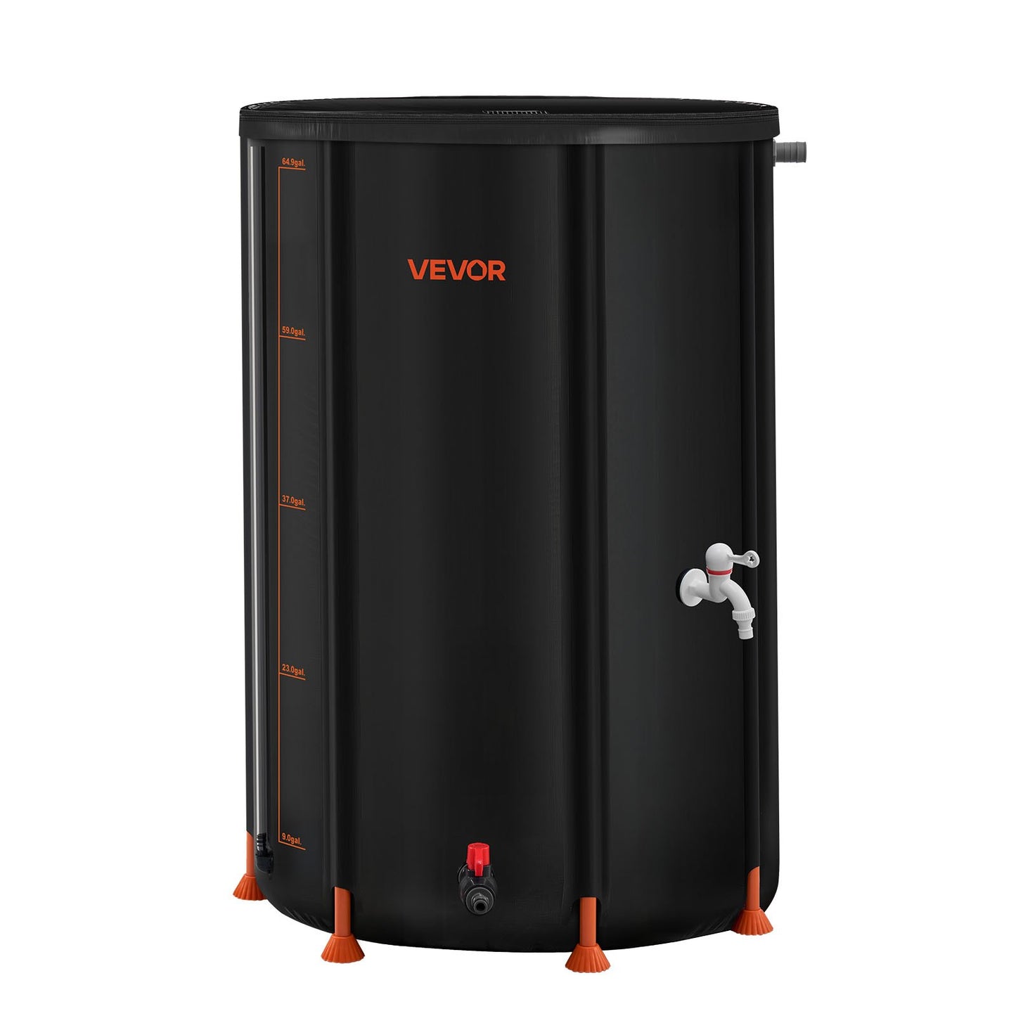 Collapsible Rain Barrel, 250 L Portable Rain Water Collection Barrel, 500D PVC Rainwater Collection System, Garden Water Catcher Tank Storage Container with Spigot & Overflow Kit, Black