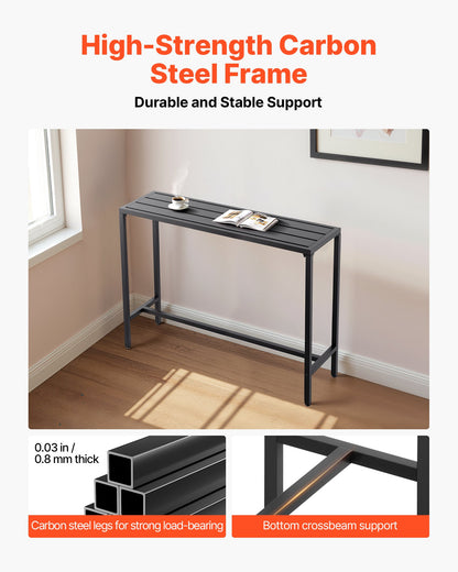 Outdoor Bar Table, 120 x 37.5 cm Patio Bar Table, Waterproof Top & Sturdy Metal Frame, Rectangle Counter Height Dining Tables, Outdoor Furniture for Balcony, Yard, Hot Tub, Poolside, Indoor