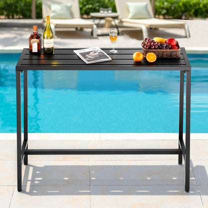 Outdoor Bar Table, 120 x 37.5 cm Patio Bar Table, Waterproof Top & Sturdy Metal Frame, Rectangle Counter Height Dining Tables, Outdoor Furniture for Balcony, Yard, Hot Tub, Poolside, Indoor