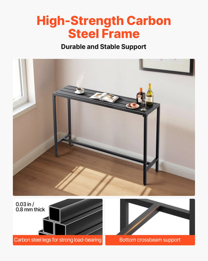 Gartentisch, 140 x 37,5 cm, wasserfeste Tischplatte und robustes Metallgestell, rechteckiger Stehtisch, Gartenmöbel für Balkon, Terrasse, Whirlpool, Poolbereich und Innenbereich