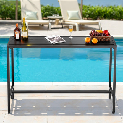 Gartentisch, 140 x 37,5 cm, wasserfeste Tischplatte und robustes Metallgestell, rechteckiger Stehtisch, Gartenmöbel für Balkon, Terrasse, Whirlpool, Poolbereich und Innenbereich
