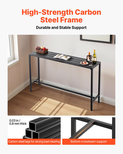 Outdoor Bar Table, 160 x 37.5 cm Patio Bar Table, Waterproof Top & Sturdy Metal Frame, Rectangle Counter Height Dining Tables, Outdoor Furniture for Balcony, Yard, Hot Tub, Poolside, Indoor