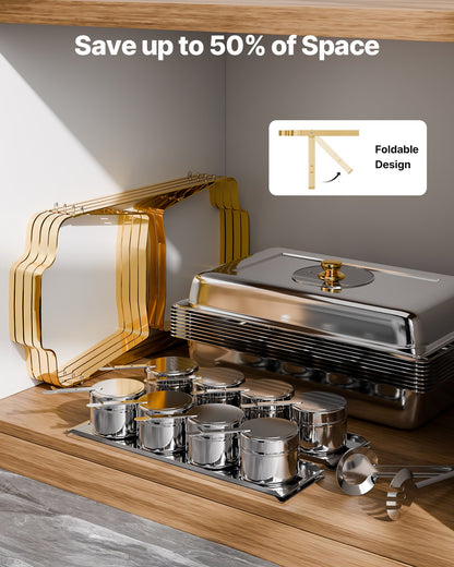 Chafing Dish Buffet Set, 8 Qt 4 Pack, Stainless Steel Chafer with 4 Full Size Pans, Rectangle Catering Warmer Server with Glass Lid Water Pan Folding Stand Fuel Holder, for Wedding Party Banquet