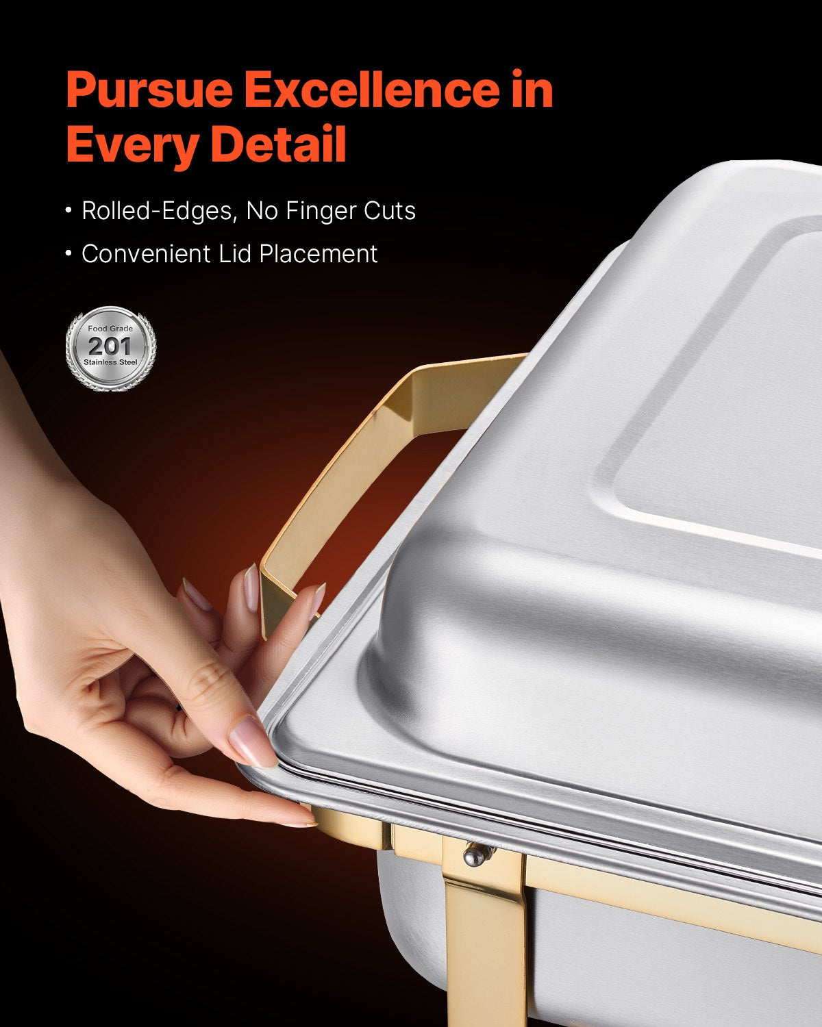 Chafing Dish Buffet Set, 8 Qt 4 Pack, Stainless Steel Chafer with 2 Full Size and 4 Half Size Pans, Rectangle Catering Warmer Server with Lid Water Pan Stand, for Weddings Parties Banquets, Gold