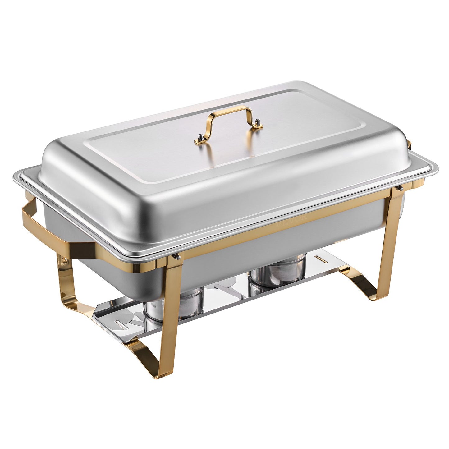 Chafing Dish Buffet Set, 8 Qt 4 Pack, Stainless Steel Chafer with 2 Full Size and 4 Half Size Pans, Rectangle Catering Warmer Server with Lid Water Pan Stand, for Weddings Parties Banquets, Gold