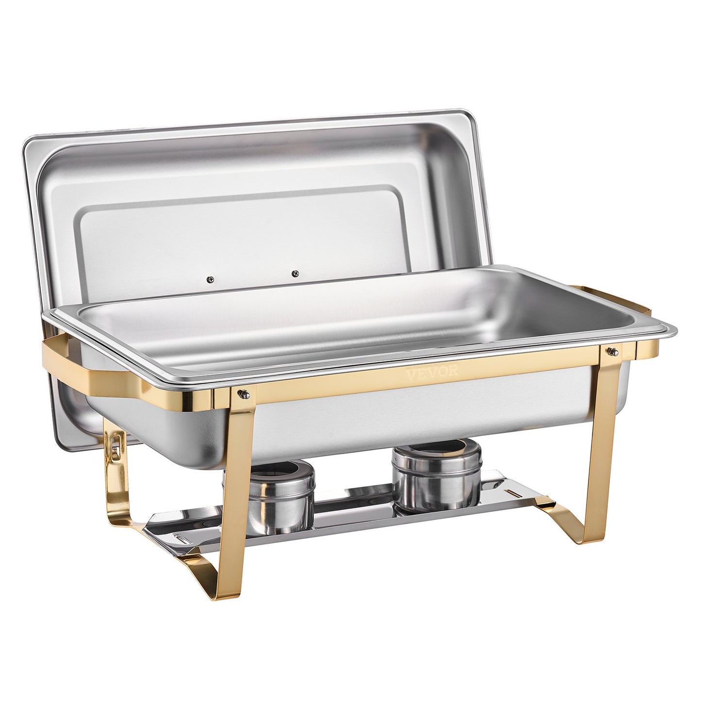 Chafing Dish Buffet Set, 8 Qt 4 Pack, Stainless Steel Chafer with 2 Full Size and 4 Half Size Pans, Rectangle Catering Warmer Server with Lid Water Pan Stand, for Weddings Parties Banquets, Gold
