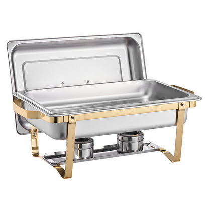 Chafing Dish Buffet Set, 8 Qt 4 Pack, Stainless Steel Chafer with 2 Full Size and 4 Half Size Pans, Rectangle Catering Warmer Server with Lid Water Pan Stand, for Weddings Parties Banquets, Gold