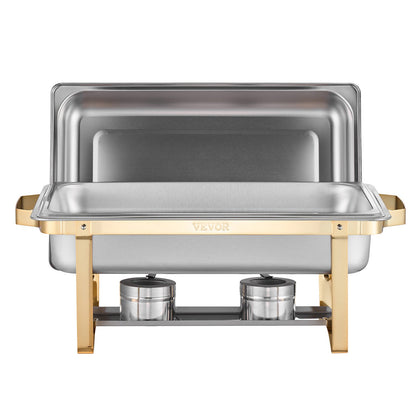 Chafing Dish Buffet Set, 8 Qt 4 Pack, Stainless Steel Chafer with 2 Full Size and 4 Half Size Pans, Rectangle Catering Warmer Server with Lid Water Pan Stand, for Weddings Parties Banquets, Gold