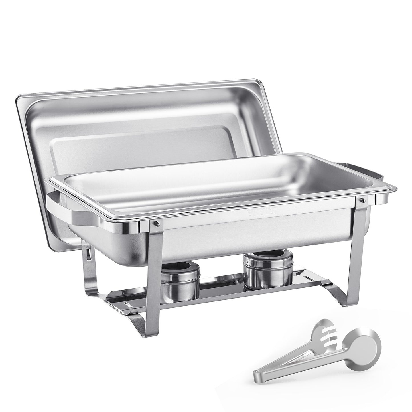 Chafing Dish Buffet Set, 8 Qt 4 Pack, Stainless Steel Chafer with 4 Full Size Pans, Rectangle Catering Warmer Server with Lid Water Pan Stand Fuel Holder, for Weddings Parties Banquets, Silver