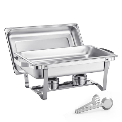 Chafing Dish Buffet Set, 8 Qt 4 Pack, Stainless Steel Chafer with 4 Full Size Pans, Rectangle Catering Warmer Server with Lid Water Pan Stand Fuel Holder, for Weddings Parties Banquets, Silver