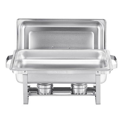 Chafing Dish Buffet Set, 8 Qt 4 Pack, Stainless Steel Chafer with 4 Full Size Pans, Rectangle Catering Warmer Server with Lid Water Pan Stand Fuel Holder, for Weddings Parties Banquets, Silver