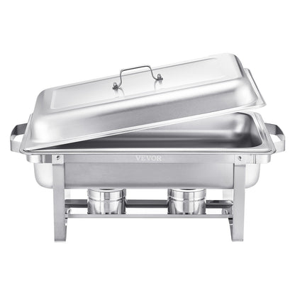 Chafing Dish Buffet Set, 8 Qt 4 Pack, Stainless Steel Chafer with 4 Full Size Pans, Rectangle Catering Warmer Server with Lid Water Pan Stand Fuel Holder, for Weddings Parties Banquets, Silver