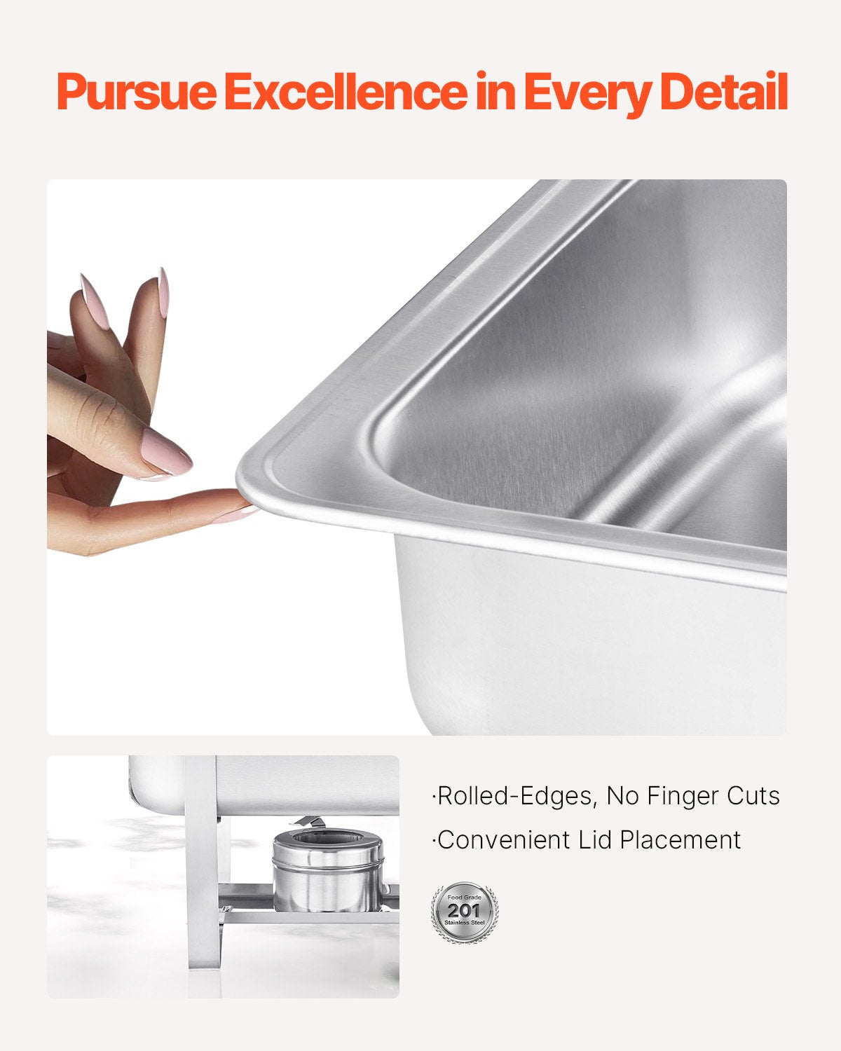 Chafing Dish Buffet Set, 8 Qt 6 Pack, Stainless Steel Chafer with 6 Full Size Pans, Rectangle Catering Warmer Server with Lid Water Pan Stand Fuel Holder, for Weddings Parties Banquets, Silver