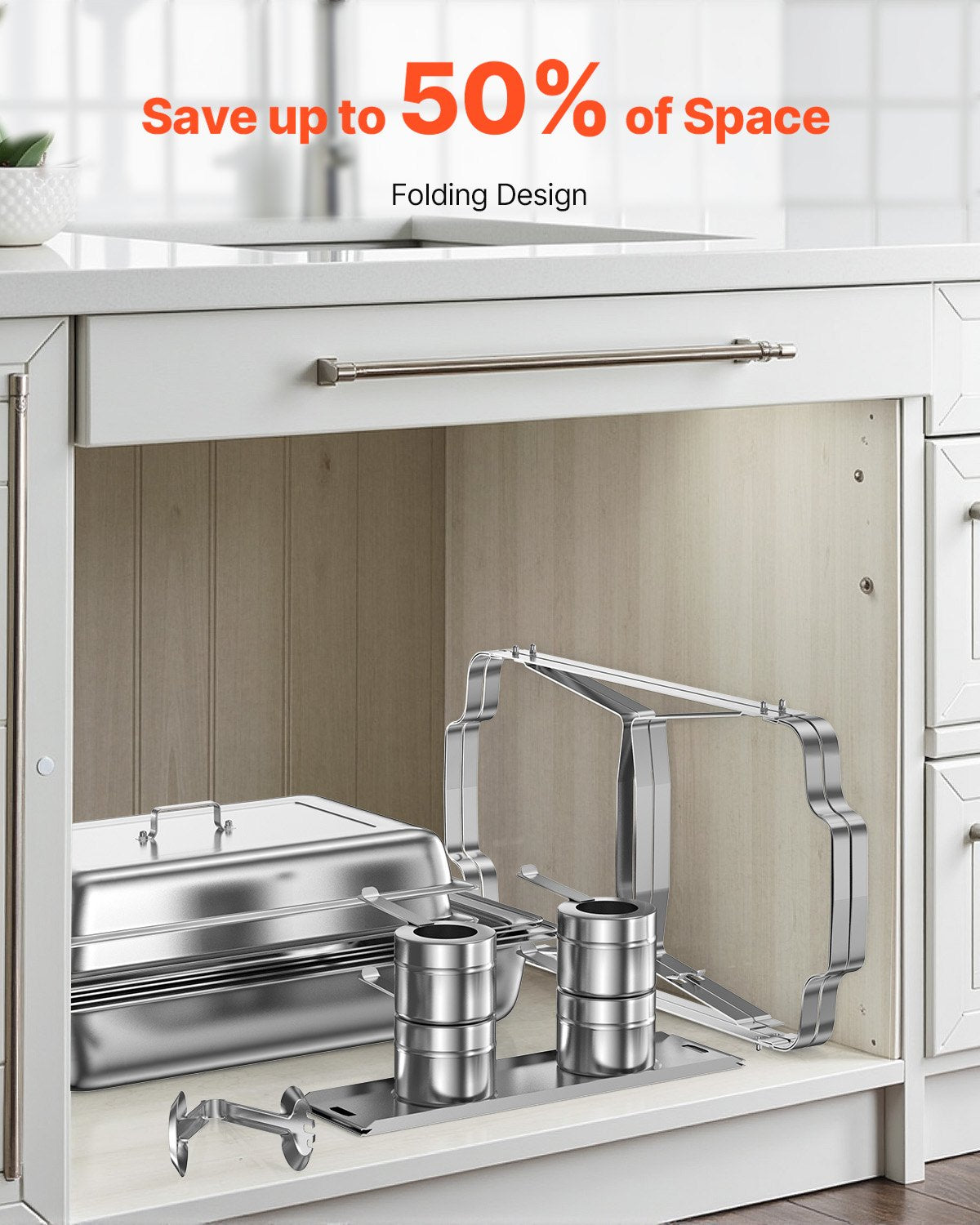 Chafing Dish Buffet Set, 8 Qt 6 Pack, Stainless Steel Chafer with 6 Full Size Pans, Rectangle Catering Warmer Server with Lid Water Pan Stand Fuel Holder, for Weddings Parties Banquets, Silver