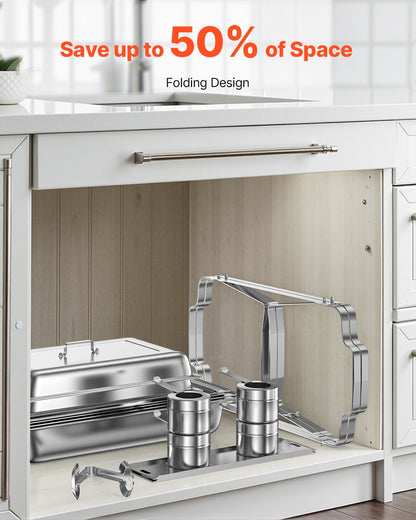 Chafing Dish Buffet Set, 8 Qt 6 Pack, Stainless Steel Chafer with 6 Full Size Pans, Rectangle Catering Warmer Server with Lid Water Pan Stand Fuel Holder, for Weddings Parties Banquets, Silver