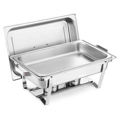 Rechteckiges Chafing Dish, 8,5 l, 2er-Pack, Edelstahl, Speisenwärmer-Set mit Hohlgriff, 1 Speisenzange, Deckel, Brennstoffbehälter, Chafing Dish für Bankette, Partys und Hochzeiten