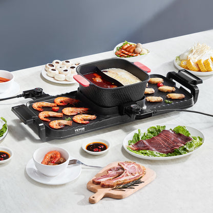 Hot Pot with Grill, 2300W 2-in-1 Electric Smokeless Grill and Hot Pot, Removable Shabu-shabu Hotpot with Non-stick Pan, Separate Dual Temperature Control, Indoor Korean BBQ for 1-6 People
