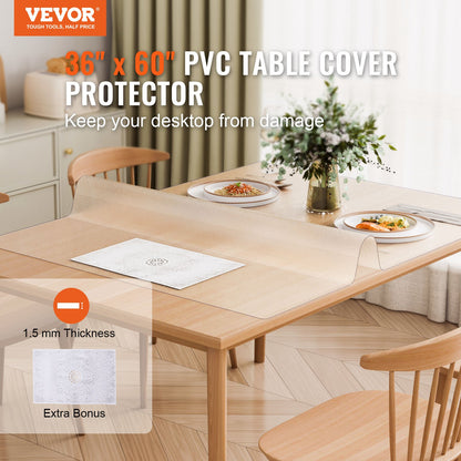 Plastic Table Cover, 36 x 60 Inch 1.5 mm Thick Frosted Table Protector, Rectangle PVC Desk Mat, Waterproof & Easy Cleaning Desk Pad Tablecloth, for Office Dresser Dining Room Table Night Stand