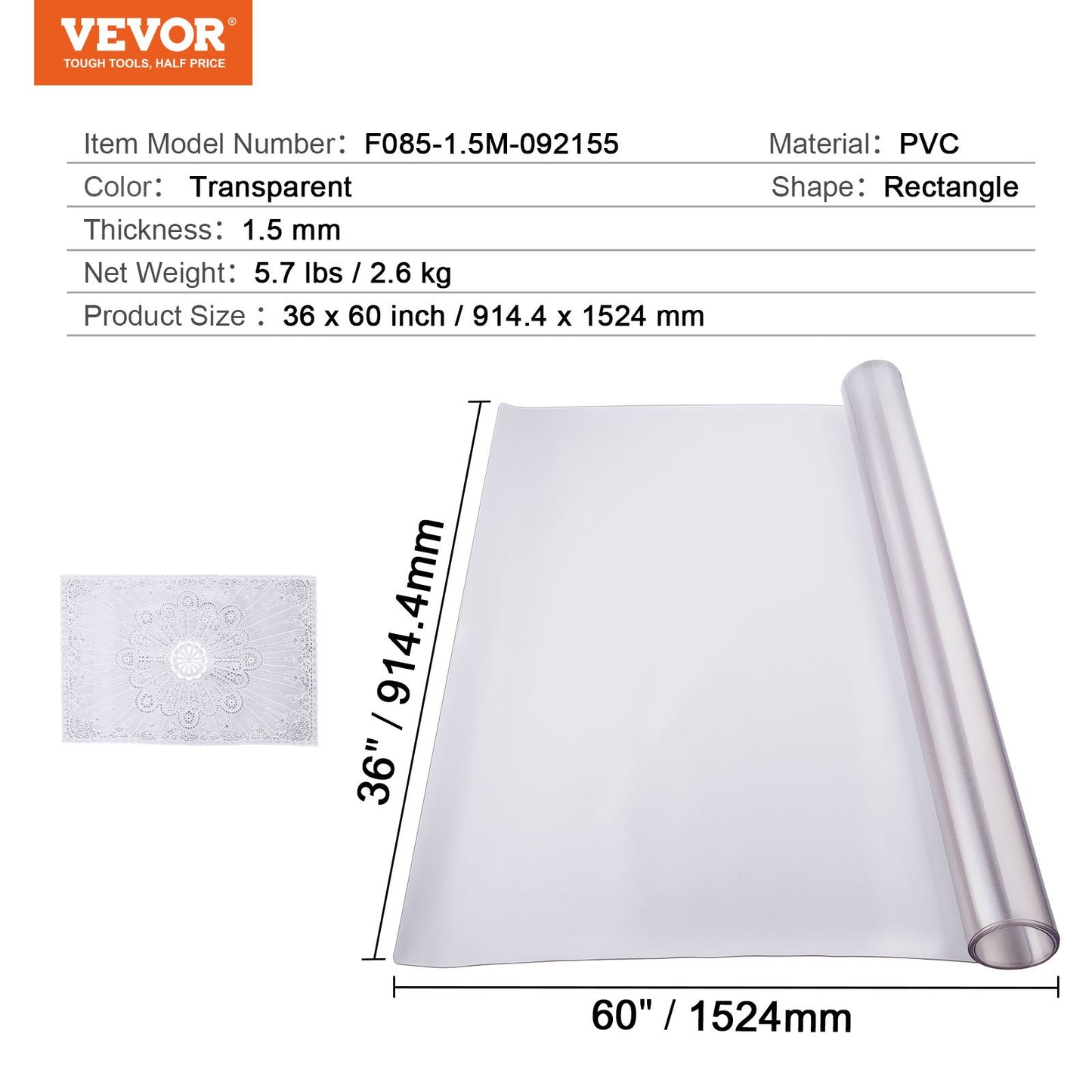 Plastic Table Cover, 36 x 60 Inch 1.5 mm Thick Frosted Table Protector, Rectangle PVC Desk Mat, Waterproof & Easy Cleaning Desk Pad Tablecloth, for Office Dresser Dining Room Table Night Stand