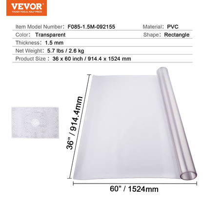 Plastic Table Cover, 36 x 60 Inch 1.5 mm Thick Frosted Table Protector, Rectangle PVC Desk Mat, Waterproof & Easy Cleaning Desk Pad Tablecloth, for Office Dresser Dining Room Table Night Stand