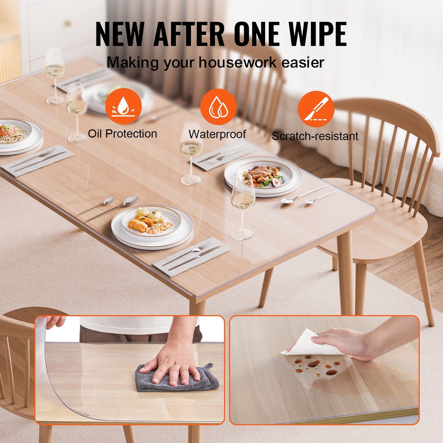 Plastic Table Cover, 40 x 60 Inch 1.5 mm Thick Clear Table Protector, Rectangle PVC Desk Mat, Waterproof & Easy Cleaning Desk Pad Tablecloth, for Office Dresser Dining Room Table Night Stand