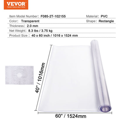 Plastic Table Cover, 40 x 60 Inch 2.0 mm Thick Clear Table Protector, Rectangle PVC Desk Mat, Waterproof & Easy Cleaning Desk Pad Tablecloth, for Office Dresser Dining Room Table Night Stand