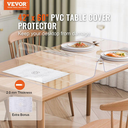 Plastic Table Cover, 42 x 60 Inch 2.0 mm Thick Clear Table Protector, Rectangle PVC Desk Mat, Waterproof & Easy Cleaning Desk Pad Tablecloth, for Office Dresser Dining Room Table Night Stand