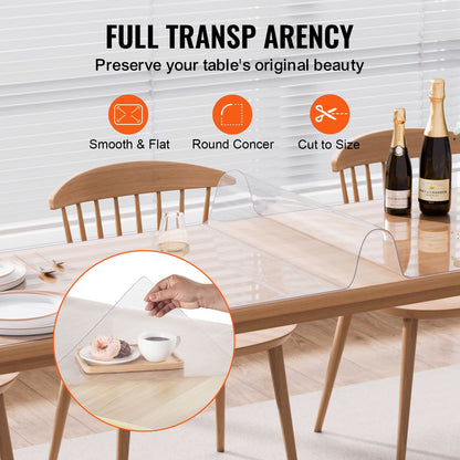 Plastic Table Cover, 42 x 96 Inch 1.5 mm Thick Clear Table Protector, Rectangle PVC Desk Mat, Waterproof & Easy Cleaning Desk Pad Tablecloth, for Office Dresser Dining Room Table Night Stand