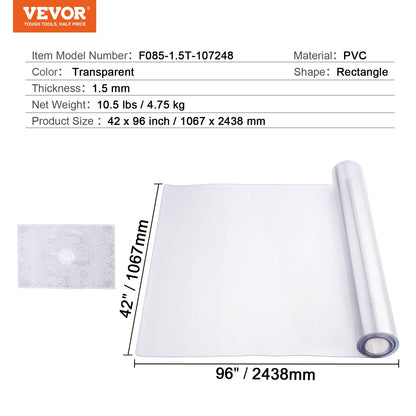 Plastic Table Cover, 42 x 96 Inch 1.5 mm Thick Clear Table Protector, Rectangle PVC Desk Mat, Waterproof & Easy Cleaning Desk Pad Tablecloth, for Office Dresser Dining Room Table Night Stand