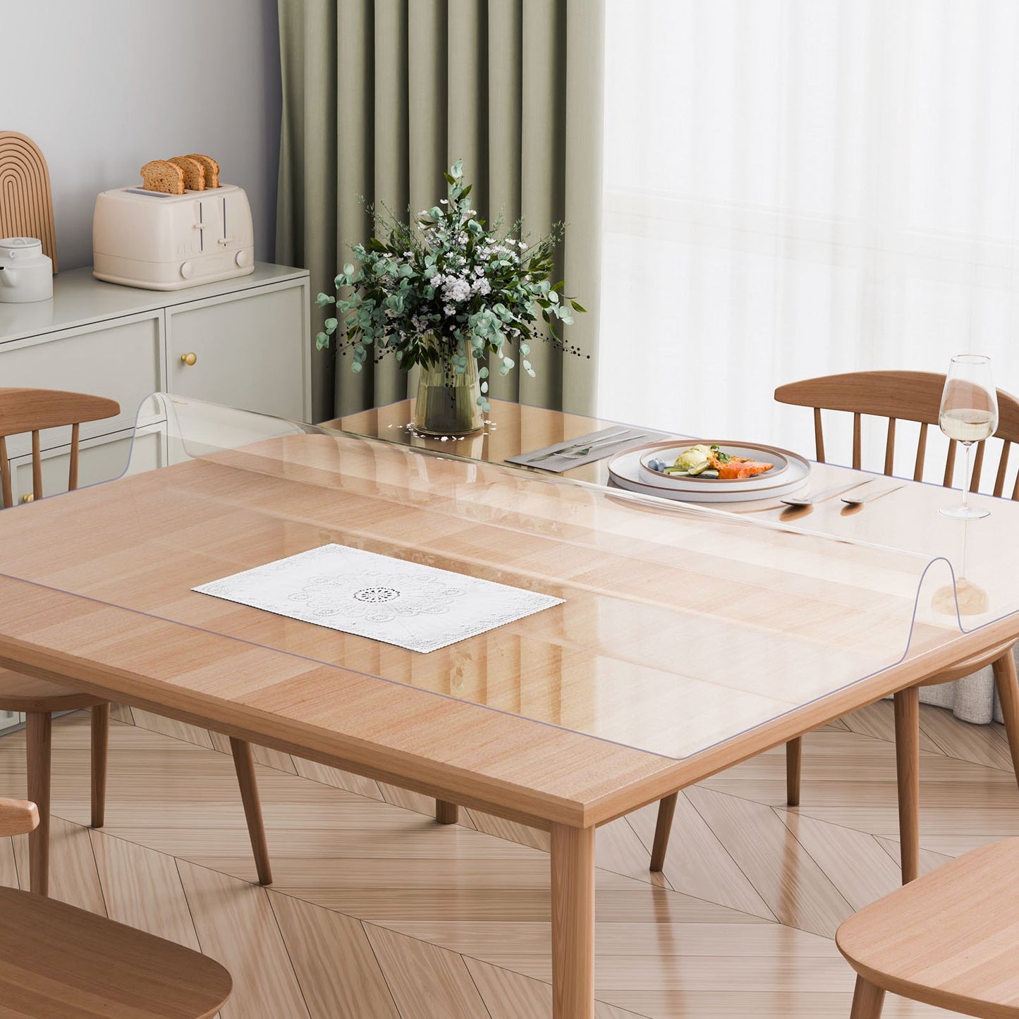 Plastic Table Cover, 54 x 54 Inch 2.0 mm Thick Clear Table Protector, Square PVC Desk Mat, Waterproof & Easy Cleaning Desk Pad Tablecloth, for Office Dresser Dining Room Table Night Stand