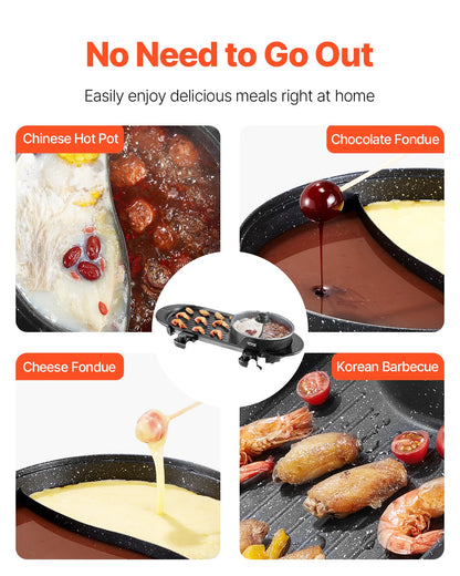 Hot Pot with Grill, 2200W 2-in-1 Electric Smokeless Grill and Hot Pot, Korean BBQ Shabu Shabu Hotpot with Separate Dual Temperature Control, Non-stick Pan, for 1-6 People Family Dinning