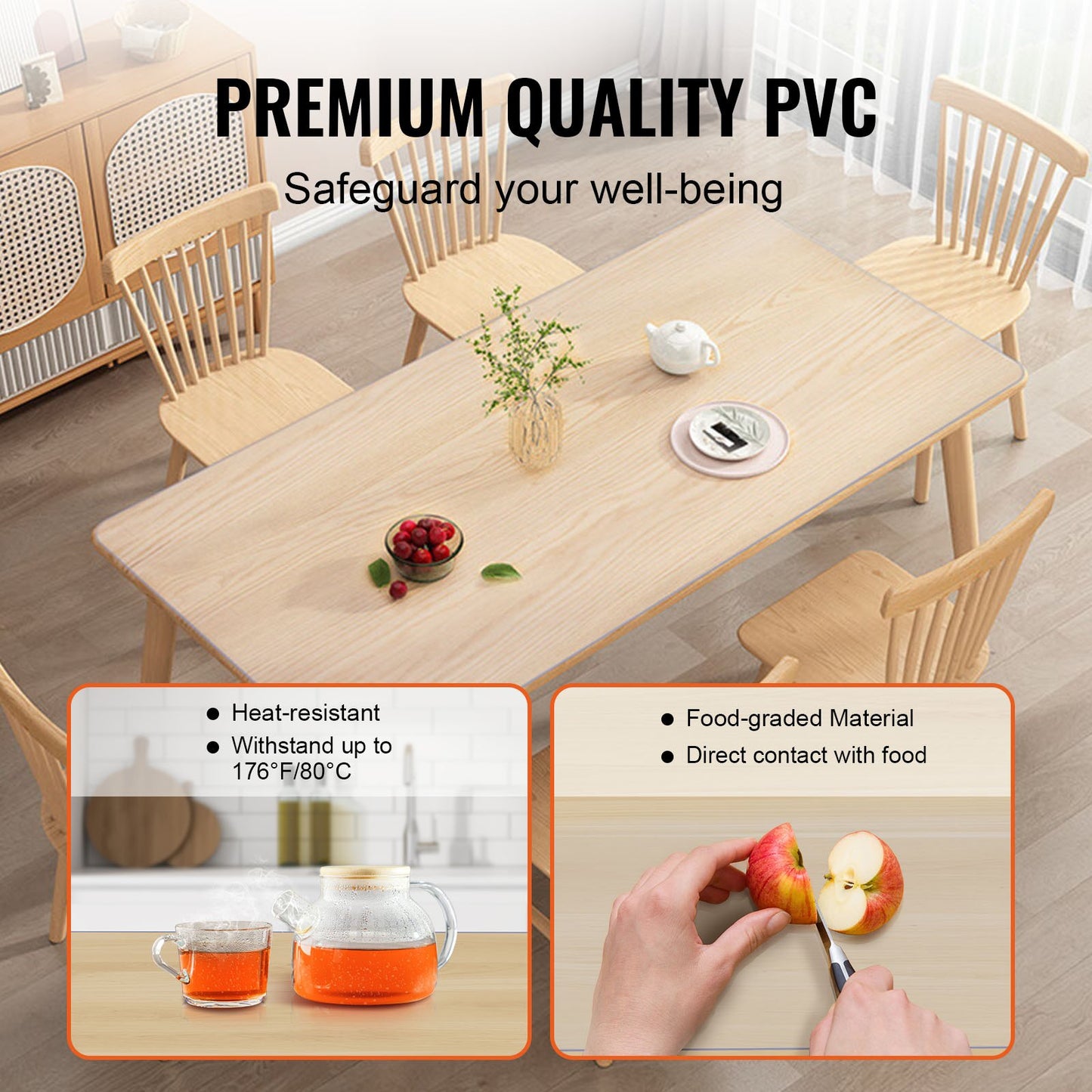 Clear Table Cover Protector, 36" x 72" Table Cover, 1.5 mm Thick PVC Plastic Tablecloth, Waterproof Desktop Protector for Writing Desk, Coffee Table, Dining Room Table