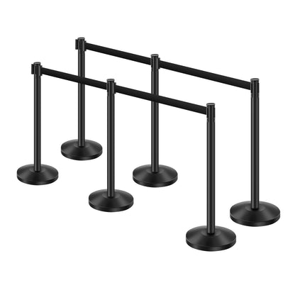 Stanchion Post, 6 Pcs Crowd Control Barrier with 6 Retractable Belts, Carbon Steel Black Stanchion Post Queue with Sand Injection Hollow Base for Theaters, Parties, Weddings, Exhibitions, Black
