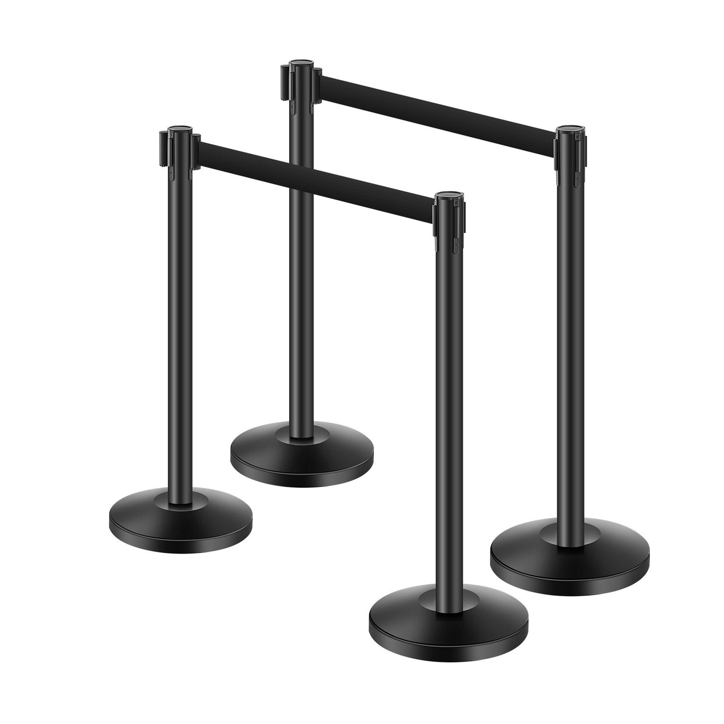 Stanchion Post, 4 Pcs Crowd Control Barrier with 4 Retractable Belts, Carbon Steel Black Stanchion Post Queue with Sand Injection Hollow Base for Theaters, Parties, Weddings, Exhibitions, Black