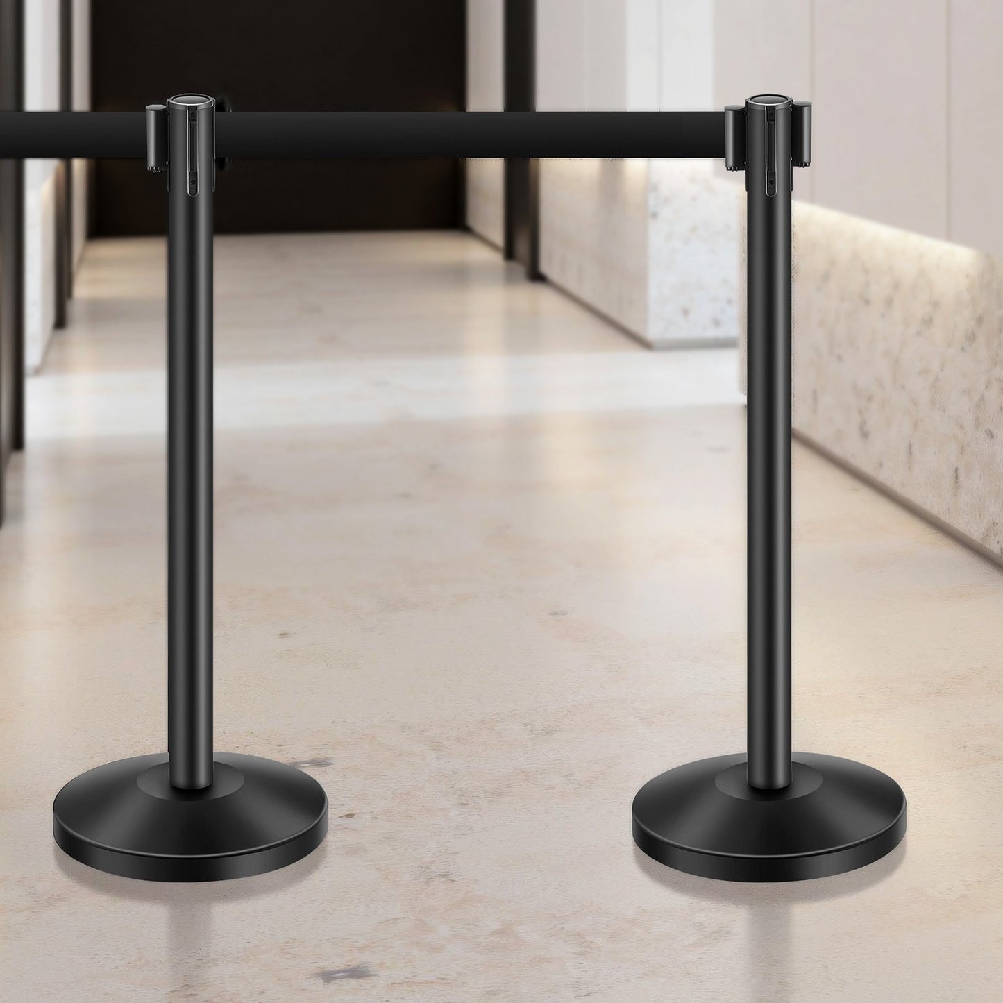 Stanchion Post, 8 Pcs Crowd Control Barrier with 8 Retractable Belts & 2 Sign Holders, Carbon Steel Stanchion Post Queue with Sand Injection Hollow Base for Theater, Party, Wedding, Exhibition