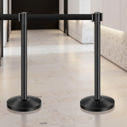 Stanchion Post, 8 Pcs Crowd Control Barrier with 8 Retractable Belts & 2 Sign Holders, Carbon Steel Stanchion Post Queue with Sand Injection Hollow Base for Theater, Party, Wedding, Exhibition