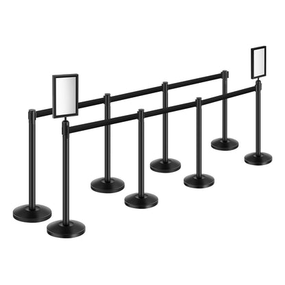 Stanchion Post, 8 Pcs Crowd Control Barrier with 8 Retractable Belts & 2 Sign Holders, Carbon Steel Stanchion Post Queue with Sand Injection Hollow Base for Theater, Party, Wedding, Exhibition