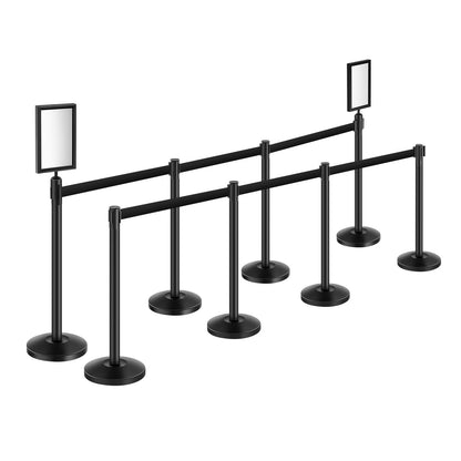 Stanchion Post, 8 Pcs Crowd Control Barrier with 8 Retractable Belts & 2 Sign Holders, Carbon Steel Stanchion Post Queue with Sand Injection Hollow Base for Theater, Party, Wedding, Exhibition