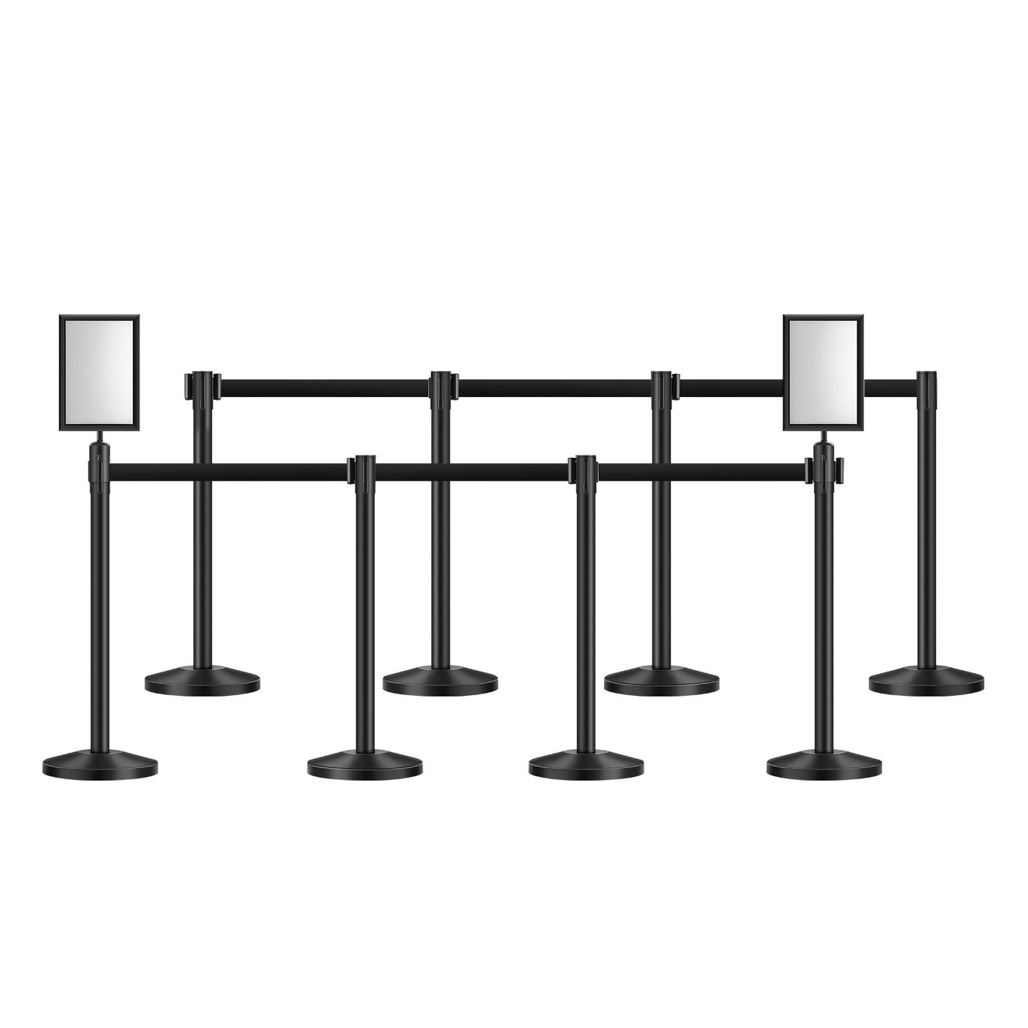 Stanchion Post, 8 Pcs Crowd Control Barrier with 8 Retractable Belts & 2 Sign Holders, Carbon Steel Stanchion Post Queue with Sand Injection Hollow Base for Theater, Party, Wedding, Exhibition