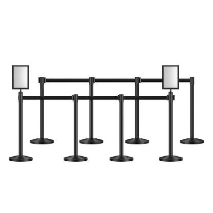 Stanchion Post, 8 Pcs Crowd Control Barrier with 8 Retractable Belts & 2 Sign Holders, Carbon Steel Stanchion Post Queue with Sand Injection Hollow Base for Theater, Party, Wedding, Exhibition