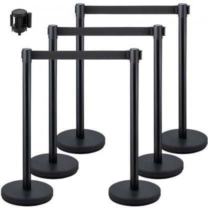 Crowd Control Stanchions, 6-Pack Crowd Control Barriers with 3PCS 6.5FT Retractable Belt, Stanchion Posts Queue Pole for Crowd Control Barriers, Easy Assembly