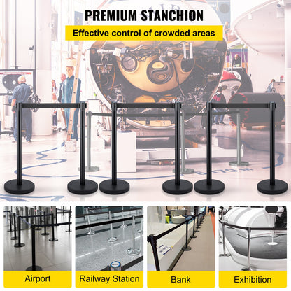 Crowd Control Stanchions, 6-Pack Crowd Control Barriers with 3PCS 6.5FT Retractable Belt, Stanchion Posts Queue Pole for Crowd Control Barriers, Easy Assembly