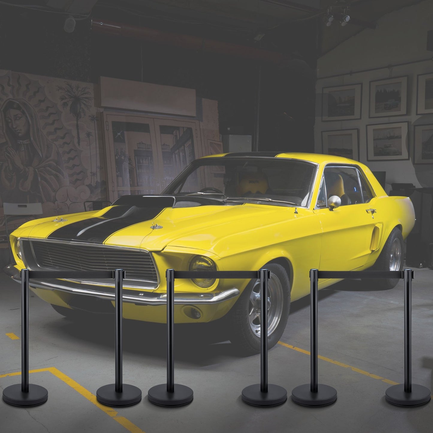 Crowd Control Stanchions, 6-Pack Crowd Control Barriers with 3PCS 6.5FT Retractable Belt, Stanchion Posts Queue Pole for Crowd Control Barriers, Easy Assembly