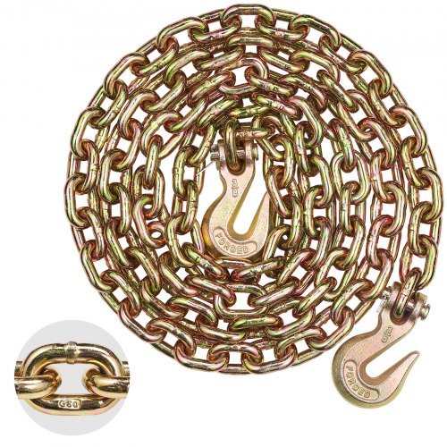 G80 Transport-Zurrkette, 3/8" x 10,3' Abschleppkette mit Schäkelhaken, 7100 lbs sichere Arbeitslast, Hochleistungs-Anhängerkette für den Transport von Abschleppwagen-Zurrausrüstung