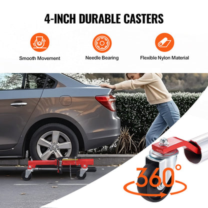 Wheel Dolly, Max Capacity 1500 Lbs Car Dolly, Car Jack Dolly Lifter with 360° Rotatable Wheels, Heavy Duty Vehicle Positioning Hydraulic Tire Jack, for Vehicle Car Auto Repair Moving, Set of 4